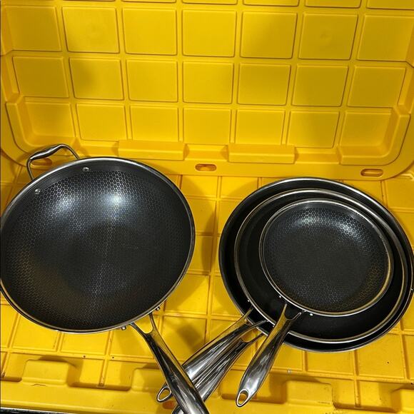 HEXCLAD 4 Piece Nonstick Stainless Steel Frying Pan Set 8 10 12 Wok $600 - Picture 2 of 11